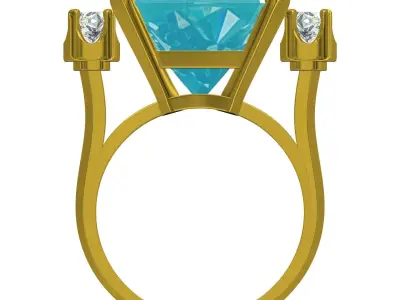 Antique Large Emerald Stone and Round Diamond Cathedral Ring 3D print model