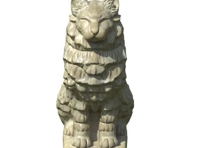 Furred cat marble statue Low-poly 3D model