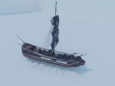 Pirate Ship 3D model - Single Cannon Low-poly 3D model
