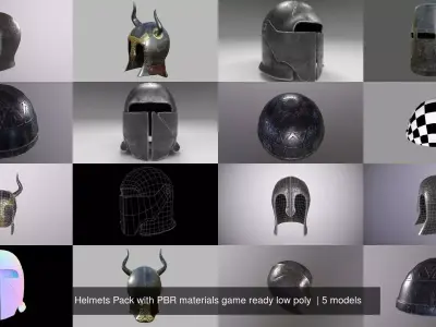 Helmets Pack with PBR materials game ready low poly 