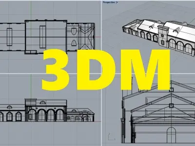 Railway station building from 1920s Low-poly 3D model