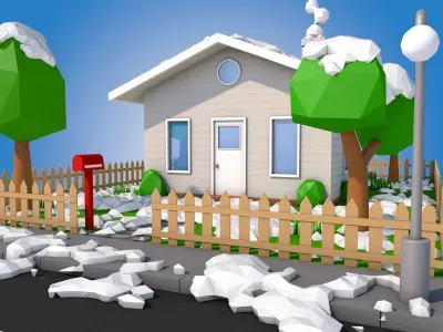 Low Poly Snowy House Low-poly 3D model
