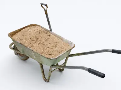 Wheelbarrow with Sand Low-poly 3D model