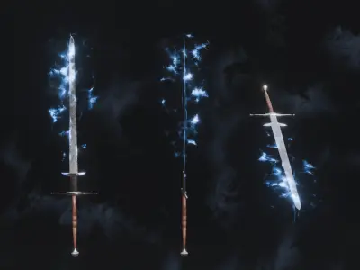 Set of 6 Elemental Great Swords  - Fantasy medieval weapon  Low-poly 3D model