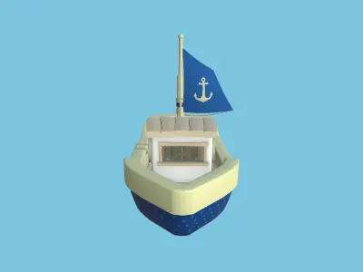 Cartoon Boat 06 - Dark Blue - Low Poly Ship Low-poly 3D model