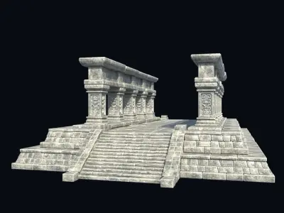 TEMPLE ANCIENT AZTEC MAYAN INCA STONE PLATFORM STAIRS COLLECTION Low-poly 3D model