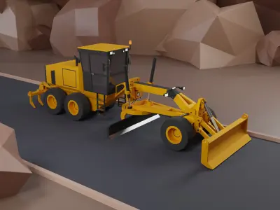 Motor Grader Heavy Vehicle Low-poly 3D model