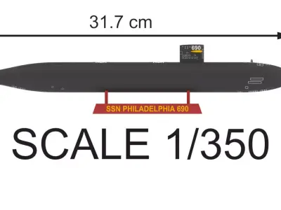 SUBMARINE USS PHILADELPHIA SSN 690 - 1-350 High Quality 3D print model