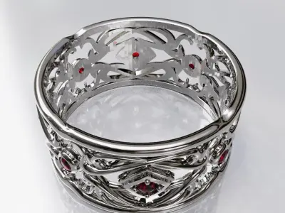 Gold silver openwork ring  antique design ornaments  gemstones 3D print model