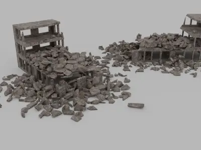 Ruined Buildings  - Game Ready - PBR Low-poly 3D model