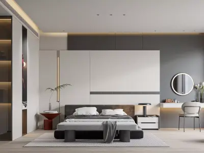 Modern master bedroom and bathroom interior 3D model