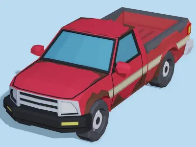Stylized Old Rusted Pickup Truck - Lowpoly Mobile Ready Low-poly 3D model