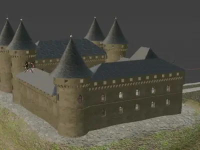 Castle stone tower with window 3D model