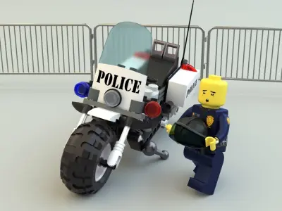 Lego Officer and Police motorcycle Low-poly 3D model