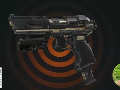 Cyberpunk Tactical Pistol - Stealth Black Futuristic Handgun 3D model
