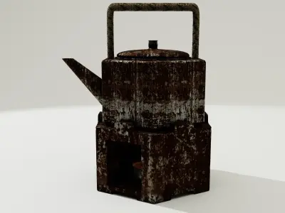Antique Rustic Metallic Teapot with Heater PBR  Low-poly 3D model