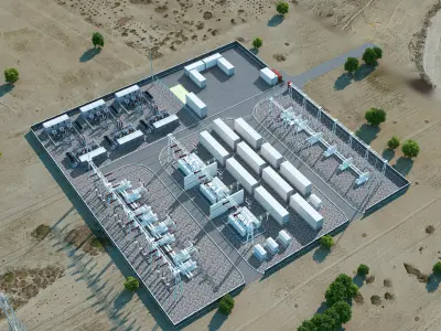 Modern high-voltage energy storage substation 3D model
