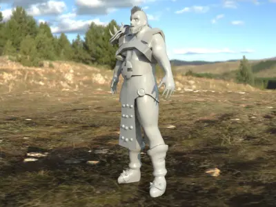 Warrior statue in middle of field 3D model