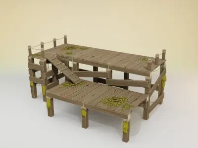 Low poly handpainted pier set Low-poly 3D model