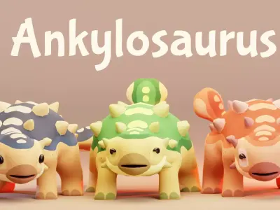 3D Cute Cartoon Ankylosaurus Low-poly 3D model