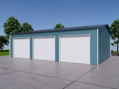 Modern Triple Garage-Metal Storage Building with 3 Roll-Up Doors 3D model
