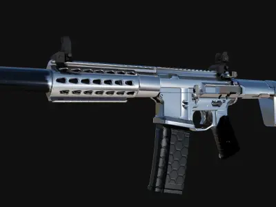 Honey-Badger silver rifle Low-poly 3D model