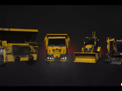 Driveable Animated Construction Vehicles Set of 4 Low-poly 3D model