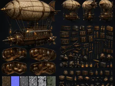 Steampunk Airship Modular Flying Ship 3D print model