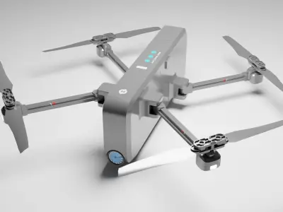 Drone silver with four propellers Low-poly 3D model