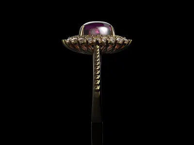 Pink  Cabochon Oval Cut Sapphire Ring And Gemone Diamonds 3D print model