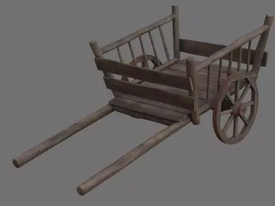 Wooden Cart 1B Low-poly 3D model