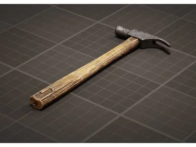 Classic Claw Hammer with Weathered Wood Handle Low-poly 3D model