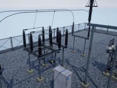 Electric Power Sub Station Low-poly 3D model