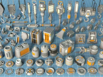 Industrial Kitbash - 12 - 100 pieces 3D model