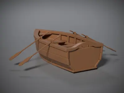 Wooden boat Low-poly 3D model 3