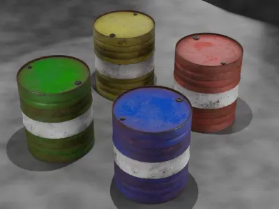 Set of worn barrels Low-poly 3D model