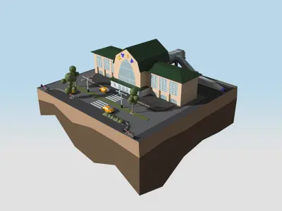 Railway Station KYIV style 3D low poly model Low-poly 3D model
