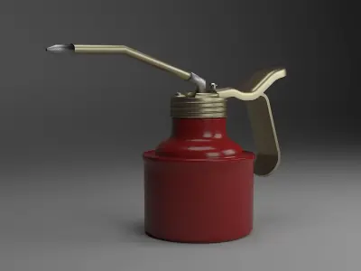 Metal oil can in red and gold color 3D model