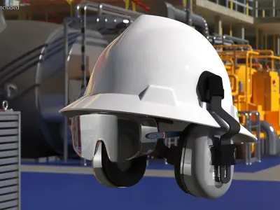 Safety Helmet with Earmuffs and Goggles 3D model