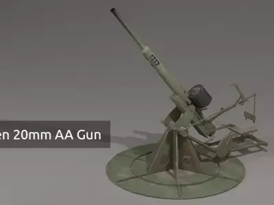 British Polsten 20mm Anti-Air Gun Low-poly 3D model