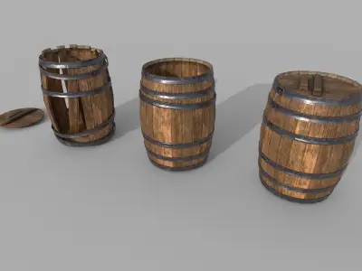 Wooden Barrel Variations Low-poly 3D model