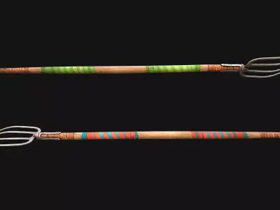 Medieval Wooden Pitchfork Polearm Weapons Farmers Tools Low-poly 3D model