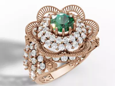 Fancy Flower Cluster Ring Big Stone Openwork Band STL CAD  3D print model