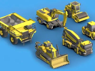 Collection Construction Vehicles Low- Poly Low-poly 3D model