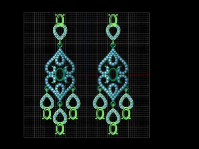long dangle earrings with oval gemstone Free 3D print model