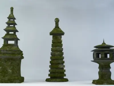 Japanese Stone Lanterns Free 3D model