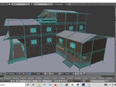 Rumah kayu panggung tingkat 005-006 3D model