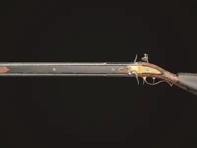 Double-barreled Flintlock Rifle Dark Low-poly 3D model