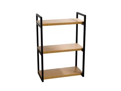 Modern 3-Tier Industrial Shelf  Wood and Black Metal Low-poly 3D model