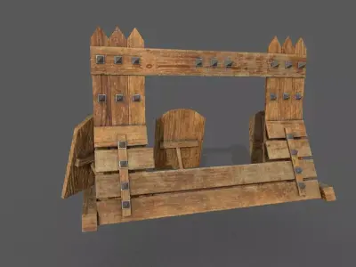 Barricade 3D model wooden chair with two doors Low-poly 3D model